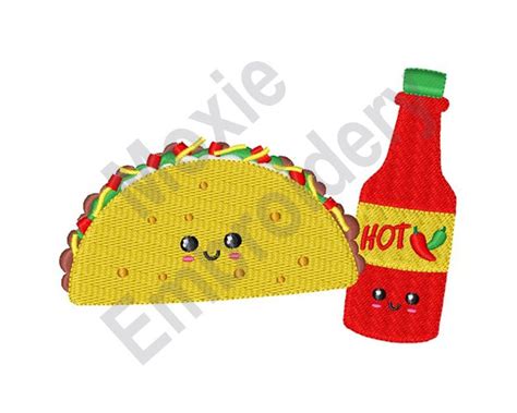 Taco Hot Sauce Machine Embroidery Design Kawaii Taco Embroidery