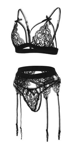 Conjunto Sexy Calzon Sosten Portaligas Lenceria Erotica Sex Cuotas sin interés