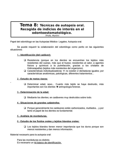 Tema 8 Tecnica autopsia oral Tema 8 Técnicas de autopsia oral