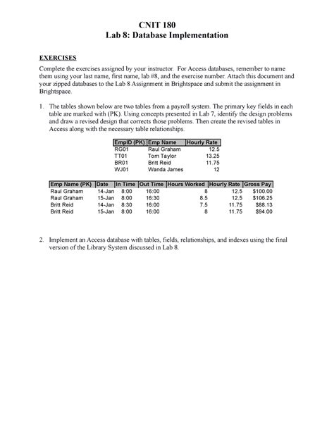 Lab 8 Assignment Lab 8 Cnit 180 Lab 8 Database Implementation Exercises Complete The