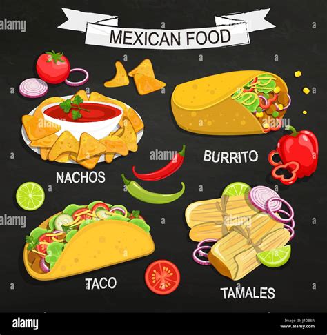 Concepto De Comida Tradicional Mexicana En Pizarra Tamales Burritos