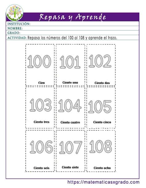 Fichas Para Repasar Los Números Del 1 Al 108