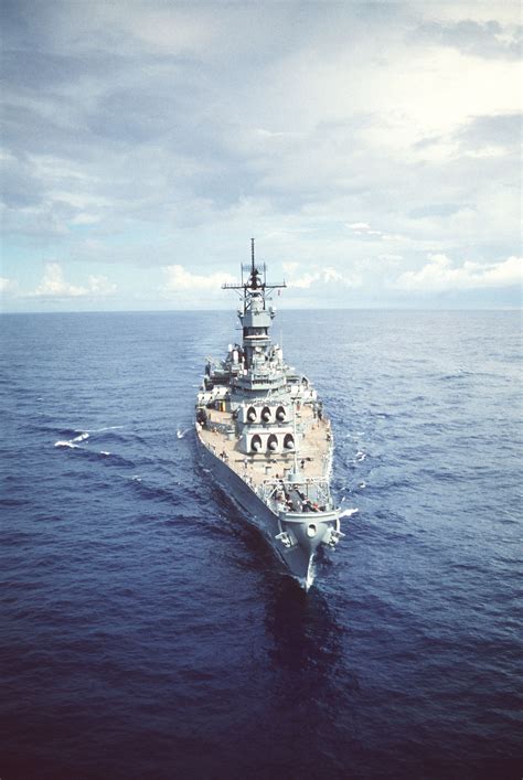 An Elevated Starboard Bow View Of The Battleship USS IOWA BB 61