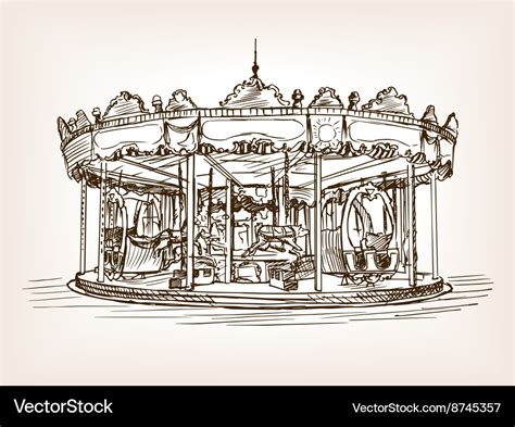 Children Carousel Sketch Style Royalty Free Vector Image