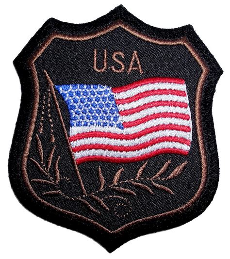 Usa American Flag Crest Shape Badge Embroidered Biker Patch Small