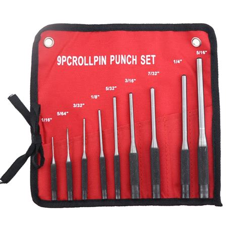 9pcs 40CR Steel Multi Size Round Head Pins Punch Set Grip Roll Pins