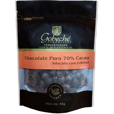 Gotas Chocolate 70 Cacau Gobeche Adoçado Eritritol 90g