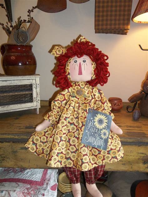 Primitive Raggedy Ann Sweet Sunshine Sunflower Annie Doll Antique