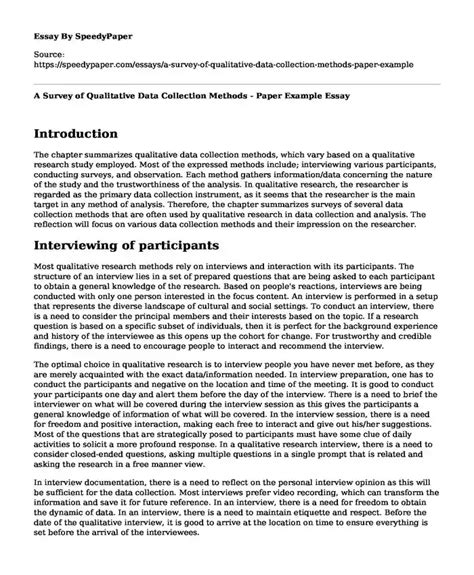 📚 A Survey Of Qualitative Data Collection Methods Paper Example