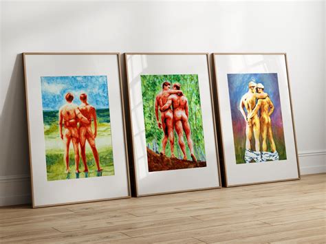 Romantic Nude Gay Couple Gay From Behind Three Prints Queer Etsy