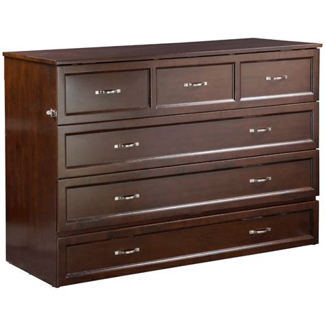 Bowery Hill Queen Traditional Solid Wood Murphy Bed Chest W Mattress