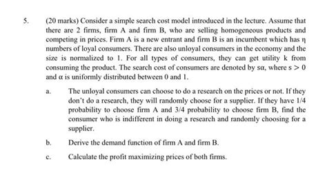 Solved 20 Marks Consider A Simple Search Cost Model