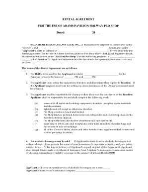 Fillable Online Rental Agreement Adams Pavilion Fax Email Print Pdffiller