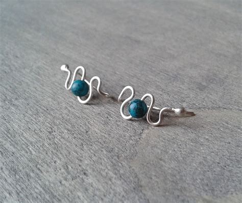 Silver Ear Climbers Turquoise Earrings Sterling Ear Cuffs Etsy