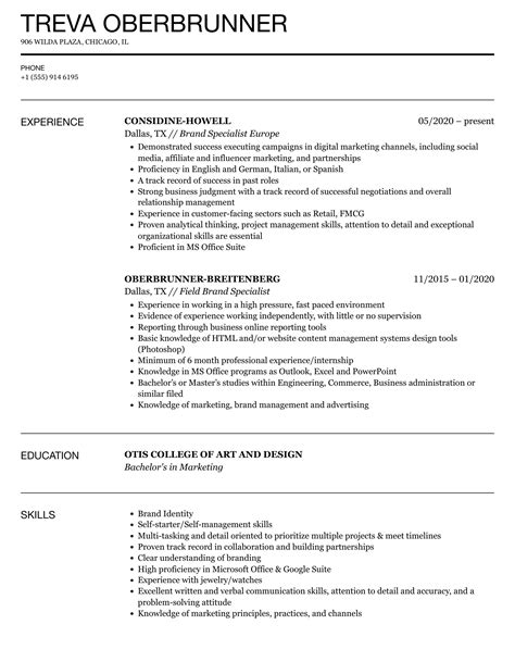 Brand Specialist Resume Samples Velvet Jobs