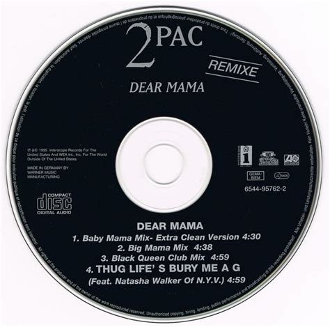 Dl 2pac 1995 Dear Mama Remix Cd Maxi Single 6544 95762 2 Eu