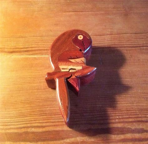 Parrot Bird Carved Wood Puzzle Box Decorative Box Gem