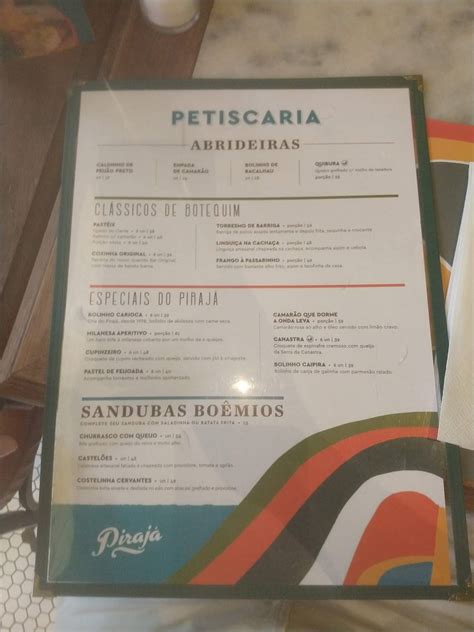 Menu at Pirajá Shopping Dom Pedro pub bar Campinas