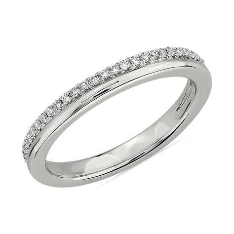 Double Row Polished And Pavé Diamond Wedding Ring In 14k White Gold 15