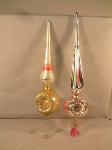 2 Vint Mercury Glass Double Triple Indent Christmas Tree Topper