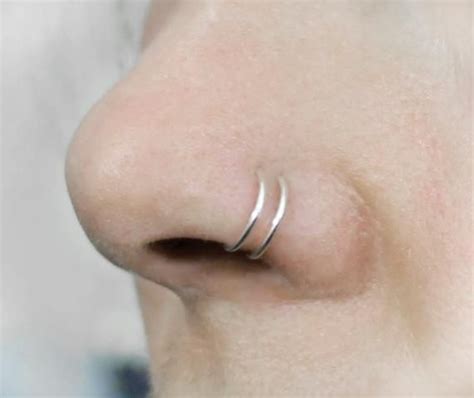 Fake Double Nose Ring 16 18 19 20 21 Gauge Sterling Silver Fake