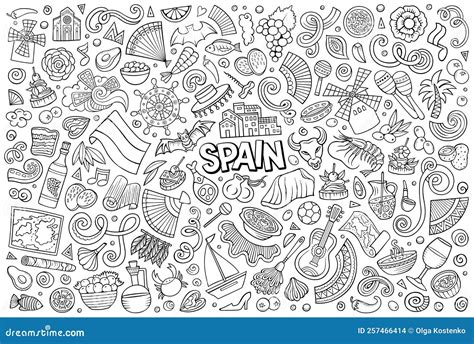 Doodle Cartoon Set Of Spain Objects And Symbols Stock Illustration