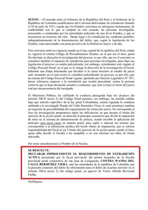 Poder Judicial Declaró Improcedente Pedido De Extradición De Wanda Del