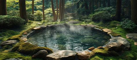 A Natural Hot Spring With Steam Rising From The Water Surrounded By