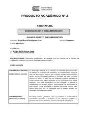 Producto Academico N Comunicacion Y Argumentacion Docx Producto