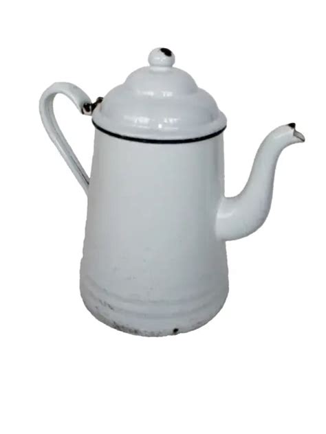 ANCIENNE CAFETIÈRE ÉMAILLÉE tôle pichet verseuse pot à lait cruche EUR