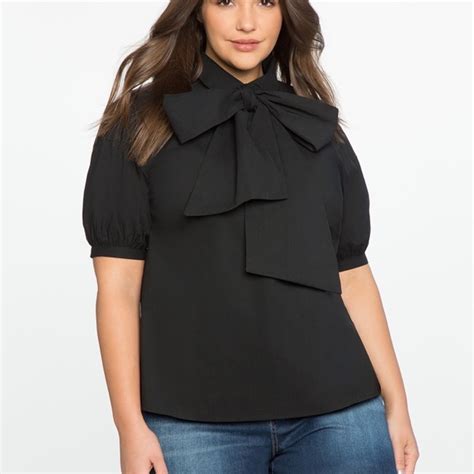 Eloquii Tops Eloquii Black Short Sleeve Bow Statement Blouse Plus