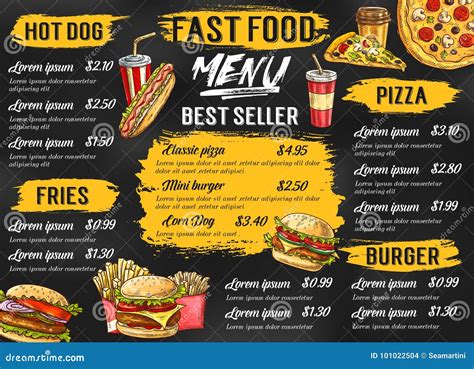 Fast Food Restaurant Vector Menu Sketch Template Stock Vector