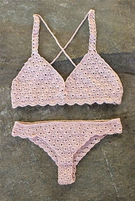 Bikini Crochet Set w Nude Pink strój kąpielowy szydełka Etsy Boho