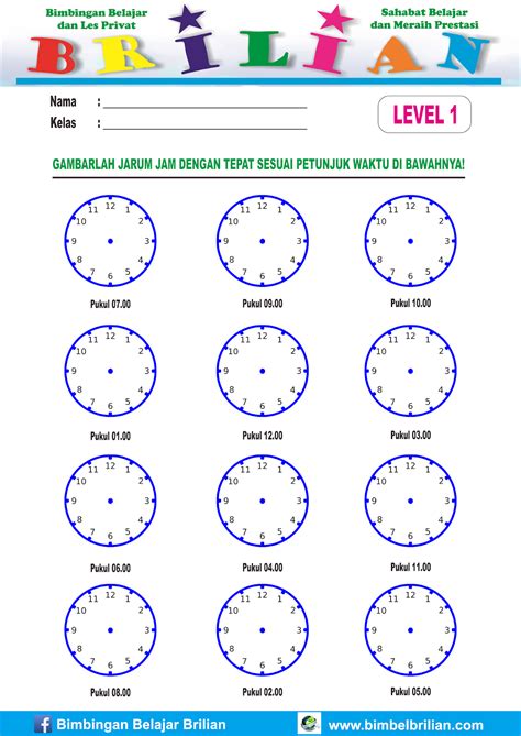 Lembar Latihan Soal Menggambar Jarum Jam Yang Bisa Dicetak Bimbel