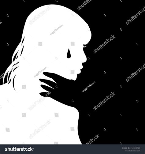 Choked Women Crying Silhouette Suitable Abuse Vetor Stock Livre De Direitos 2163036921