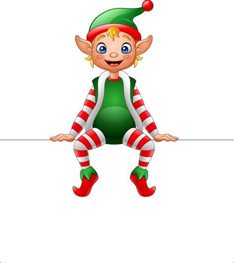 Cartoon Christmas Elf Sitting On Blank Sign 10227957 Vector Art At Vecteezy