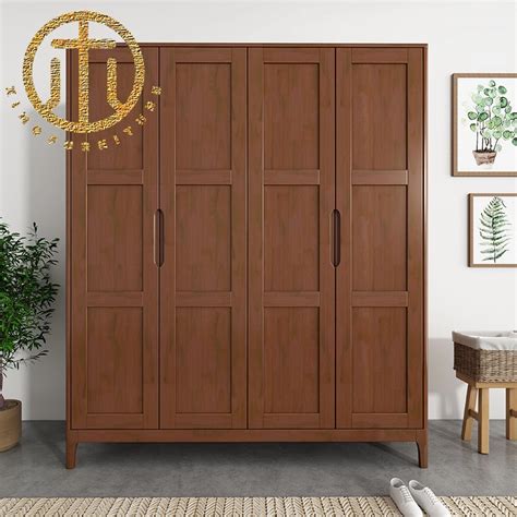 Nordic Walnut Modern Solid Wood Simple Four Door Light Luxury Wardrobe