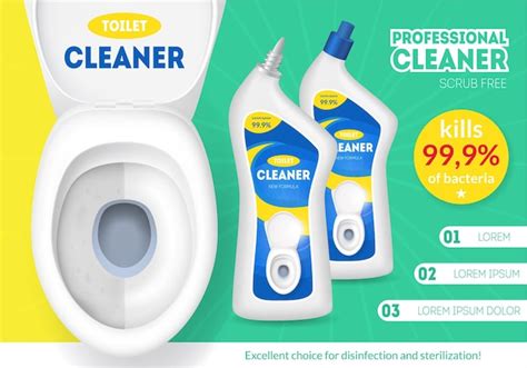 Premium Vector Realistic Detailed 3d White Ceramic Toilet Bowl And Bottles With Cleaner Ads Vector