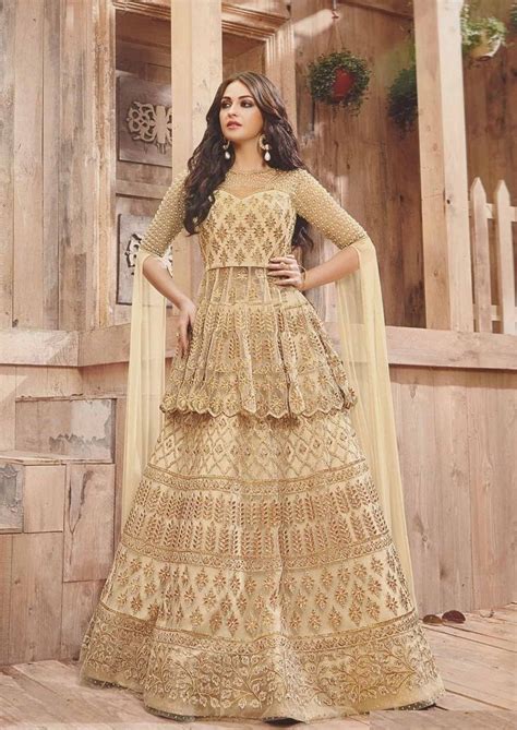 Buy Beige And Gold Wedding Lehenga Choli And Sharara 2 In 1 Suit In UK