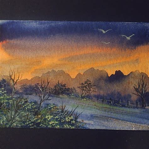 Aceo Sfa Original Watercolour Painting Sunset L Folksy