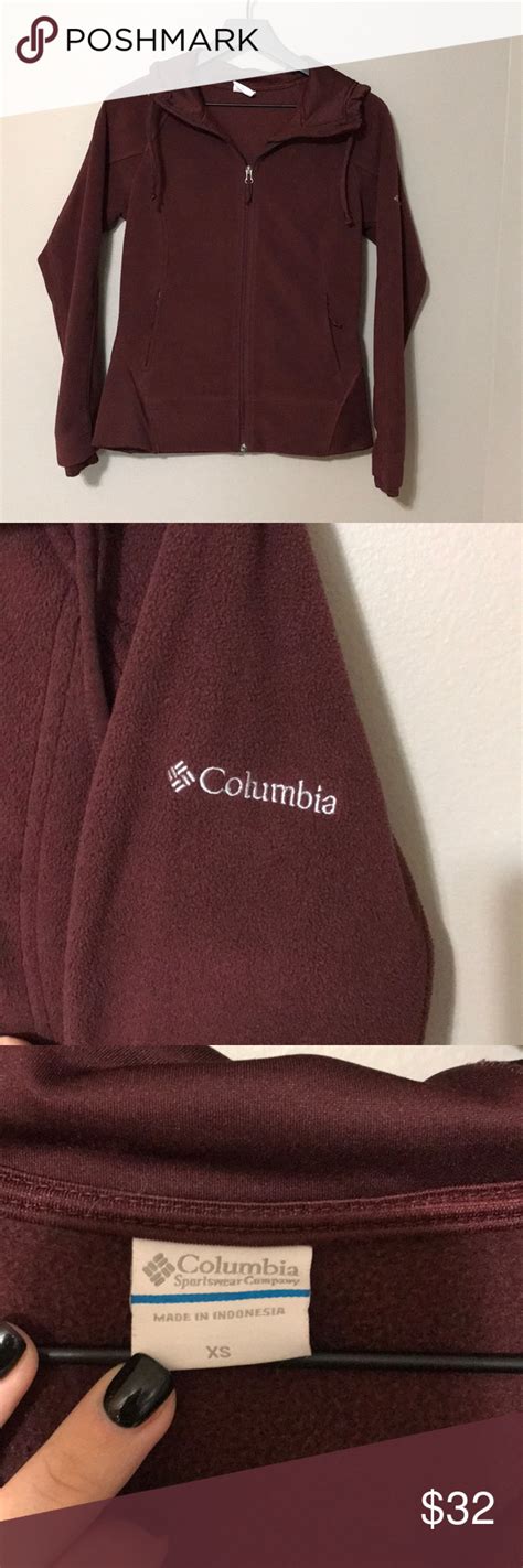 Columbia Zip Up Hooded Fleece Clothes Design Maroon Color Fleece