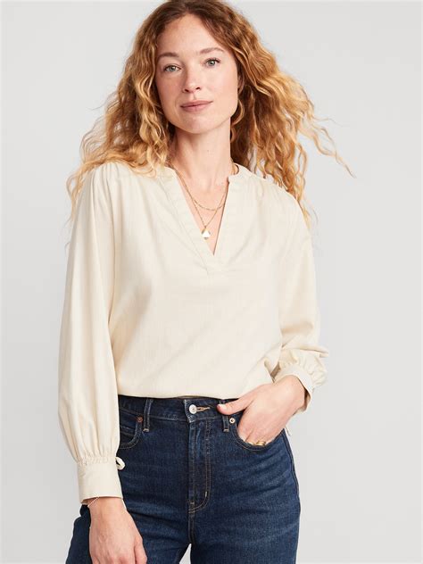 Split Neck Puff Sleeve Blouse Old Navy