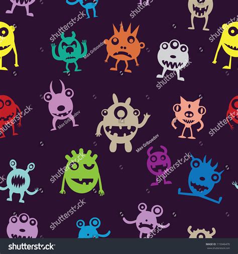 Seamless Pattern Funny Monsters Vector Illustration Stock Vector