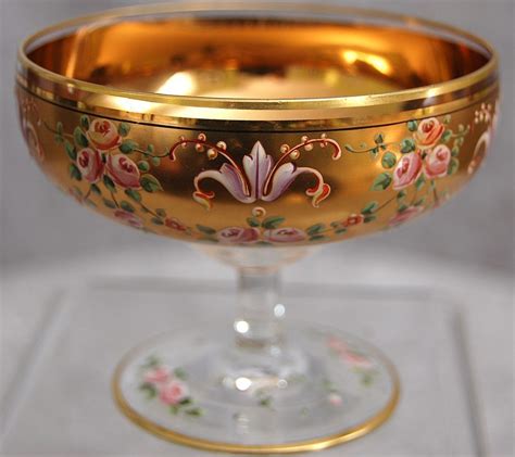 Gold Gilt And Enamel Footed Dish Plate Bohemian Glass Bohemian Glass Stained Glass