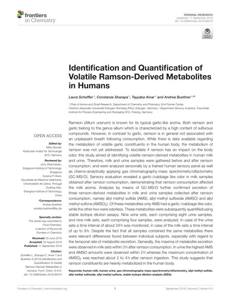 Pdf Identification And Quantification Of Volatile Ramson Derived