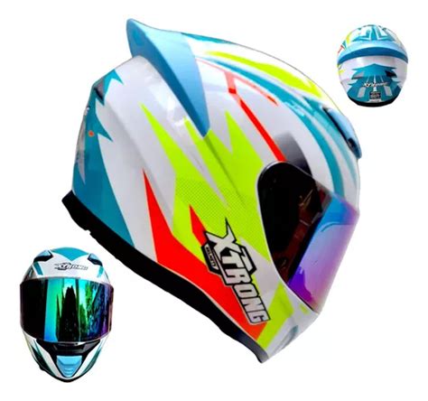 Casco Moto Integral Xtrong Deportivo Blanco Amrillo Azul Dot Cuotas