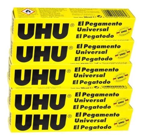 Pacote de 5 cola líquida Uhu 20 ml cor transparente multiuso cola