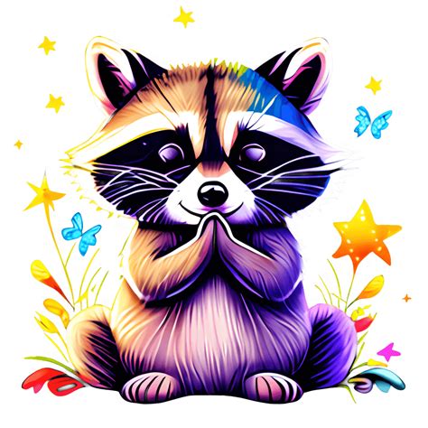 Colorful Raccoon Praying With Butterflies And Stars Graphic · Creative