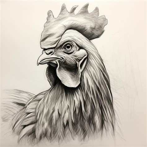 Premium Photo | Realistic Rooster Drawing Detailed Pencil Sketch On ...