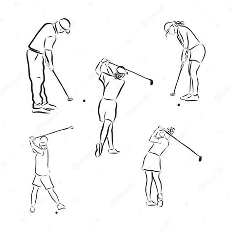 An Image Of People Playing Golf In Different Positions On A White